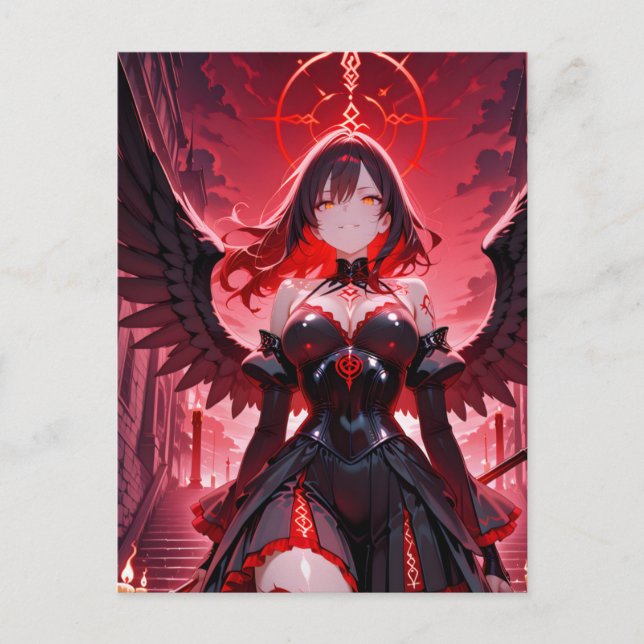 Gothic Anime Fallen Angel Red Moon Halloween Holiday Postcard (Front)