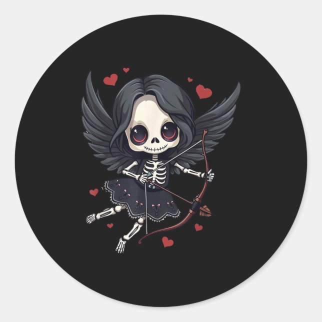 Gothic Anime Skeleton Cud – Dark Valentine Kawaii  Classic Round Sticker (Front)