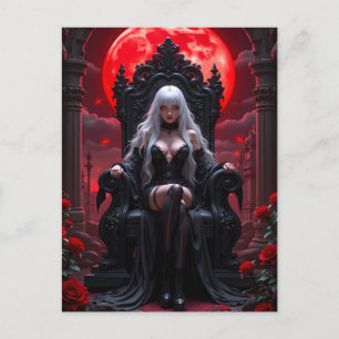 Gothic Anime Vampire Queen Red Moon Halloween Holiday Postcard