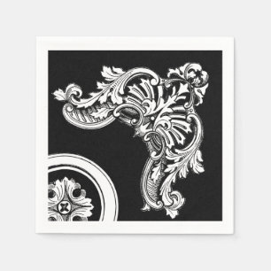 Gothic antique header black and white floral napkin