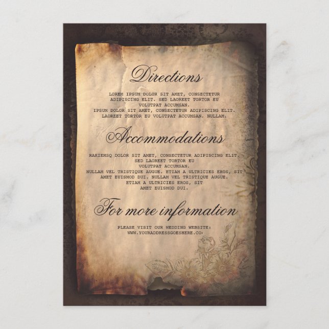 Gothic Antique Wedding Details - Information Enclosure Card (Front)