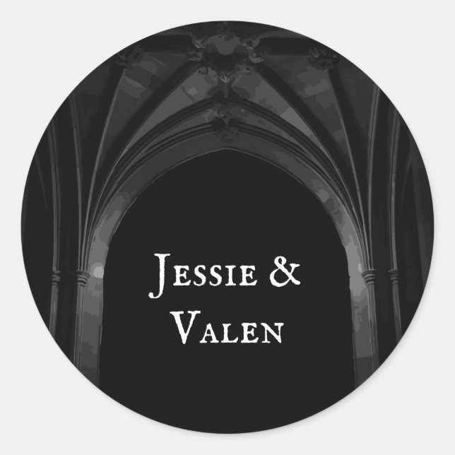 Gothic Arch Elegant Wedding Classic Round Sticker (Front)