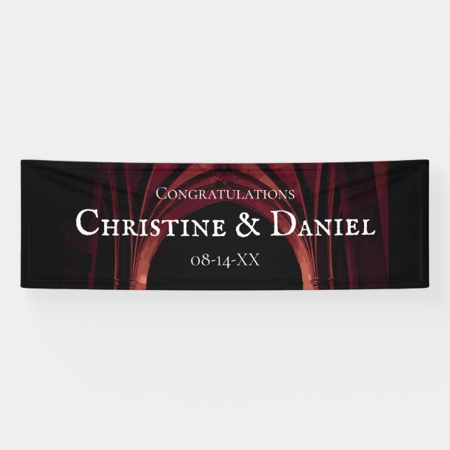 Gothic Arch Elegant Wedding Dark Black Red Banner (Horizontal)