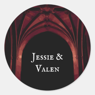 Gothic Arch Elegant Wedding Dark Black Red Classic Round Sticker