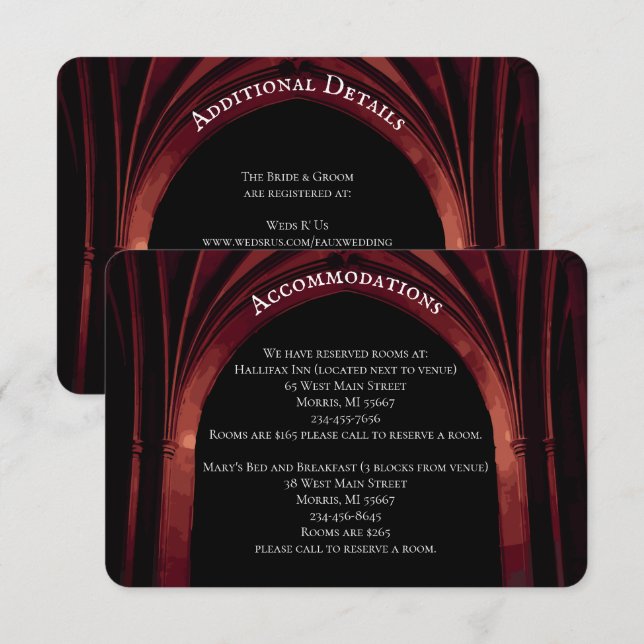 Gothic Arch Elegant Wedding Dark Black Red Enclosure Card (Front/Back)