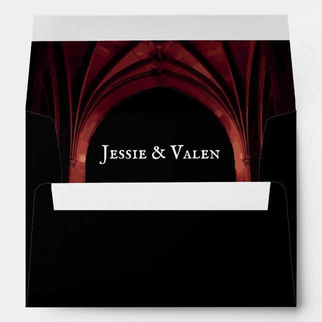 Gothic Arch Elegant Wedding Dark Black Red Envelope (Back (Bottom))