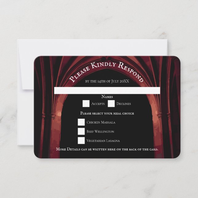 Gothic Arch Elegant Wedding Dark Black Red Invitation (Front)