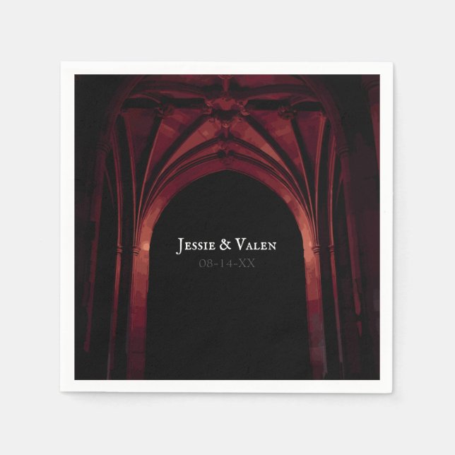 Gothic Arch Elegant Wedding Dark Black Red Napkin (Front)