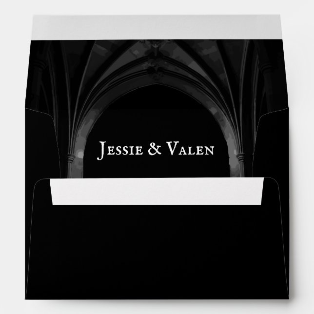 Gothic Arch Elegant Wedding Dark Black & White Envelope (Back (Bottom))