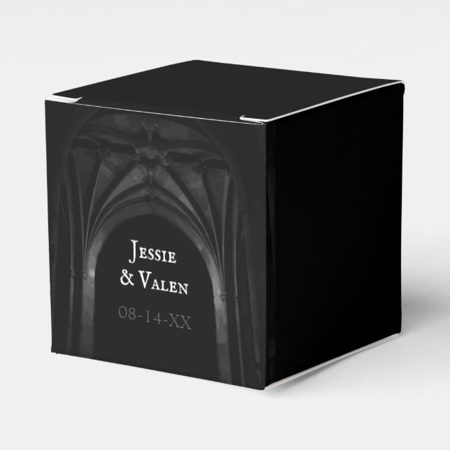 Gothic Arch Elegant Wedding Dark Black & White Favour Box (Front Side)