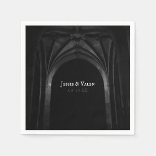 Gothic Arch Elegant Wedding Dark Black & White Napkin
