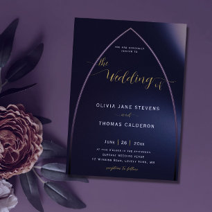 Gothic Arch Moody Purple Minimalist Modern Wedding Invitation