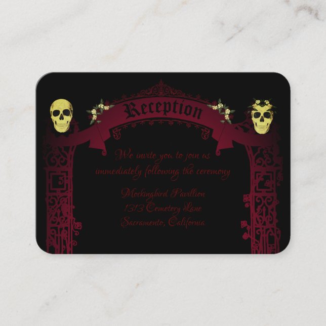 Gothic Arch Trellis and Skulls Wedding Enclosure Card (Front)