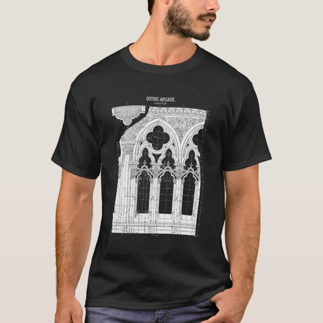 Gothic Architecture Schematics Cathedral Windows T-Shirt (Front)