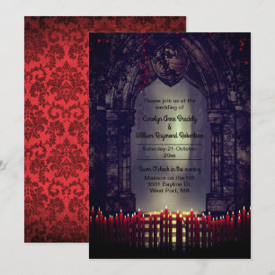 Gothic Archway with Red Candles Wedding Invitation