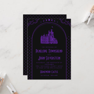 Gothic Art Deco Purple Black Castle Wedding Invitation