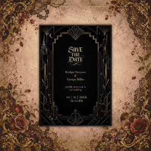 Gothic Art Deco Skyline Rose Wedding Invitation