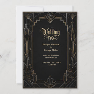 Gothic Art Deco Skyline Rose Wedding Invitation