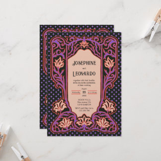 Gothic Art Nouveau - Black & Purple Invitation