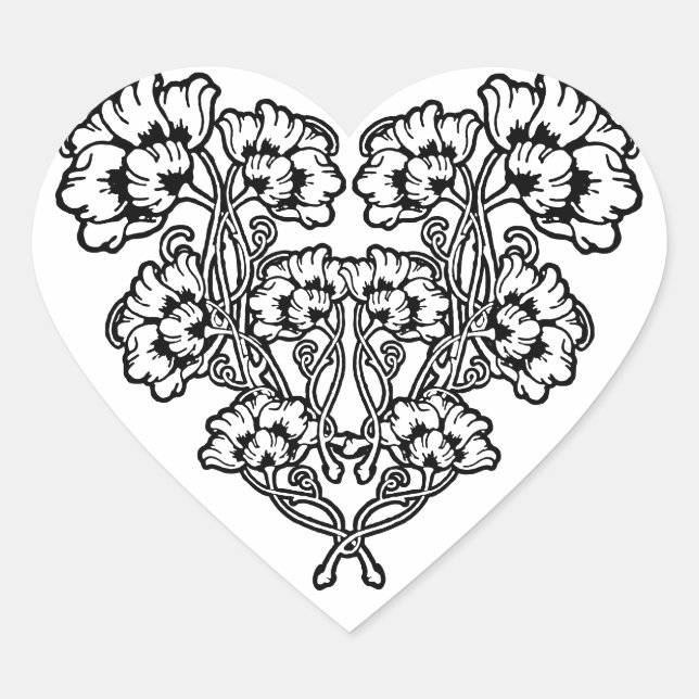 Gothic Art Nouveau Flower Heart Heart Sticker (Front)
