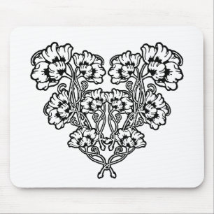 Gothic Art Nouveau Flower Heart Mouse Mat