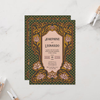 Gothic Art Nouveau - Green & Yellow Invitation