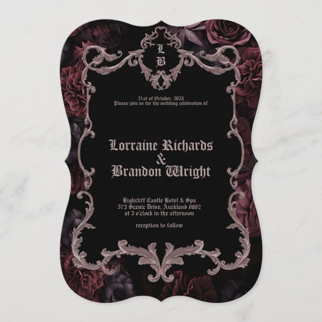 Gothic Aurelian Nightfall Wedding Invitation (Front)