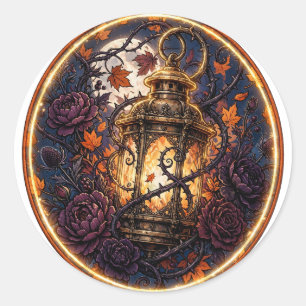 Gothic Autumn Lantern — Moody Fall Lantern Badge C Classic Round Sticker
