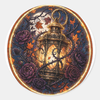 Gothic Autumn Lantern — Moody Fall Lantern Badge C Classic Round Sticker