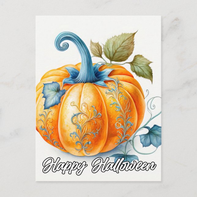 Gothic Autumn Pumpkin Illustration Postcard (Front)
