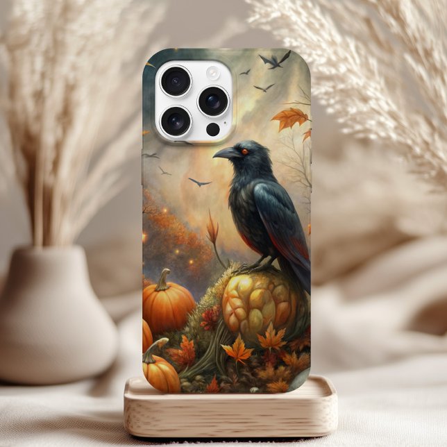 Gothic Autumn Raven - Witchy Pumpkin Forest Design Case-Mate iPhone Case (Gothic Autumn Raven - Witchy Pumpkin Forest Design Case-Mate iPhone Case on a table with boho decor)
