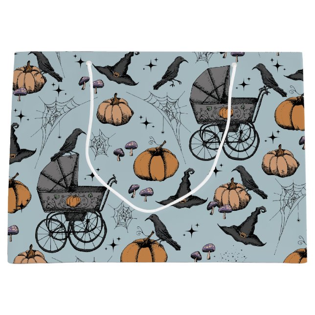 Gothic Baby Carriage Halloween Blue Large Gift Bag (Front)