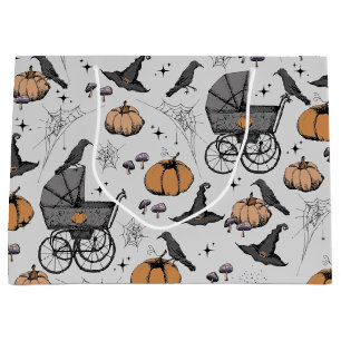 Gothic Baby Carriage Halloween Grey Large Gift Bag