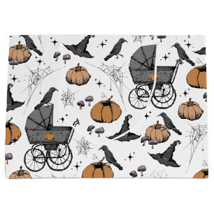 Gothic Baby Carriage Halloween White Large Gift Bag
