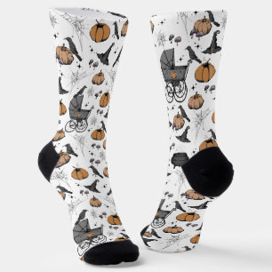 Gothic Baby Carriage, Raven & Pumpkin Halloween Socks