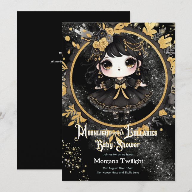 Gothic Baby Shower Cute Girl Moonlight Lullabies Invitation (Front/Back)