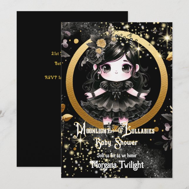 Gothic Baby Shower Cute Girl Moonlight Lullabies Invitation (Front/Back)