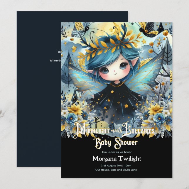 Gothic Baby Shower Cute Girl Moonlight Lullabies Invitation (Front/Back)
