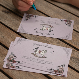 Gothic Baby Shower Diaper Raffle Purple and Black Enclosure Card