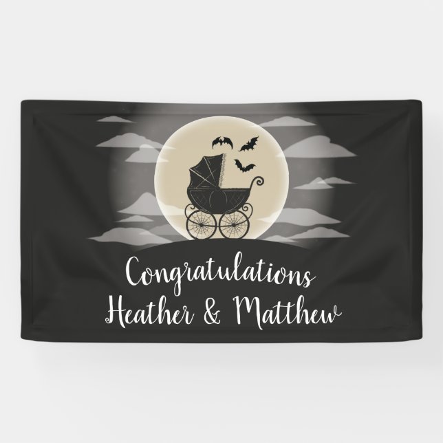 Gothic Baby Shower Halloween Carriage Banner (Horizontal)