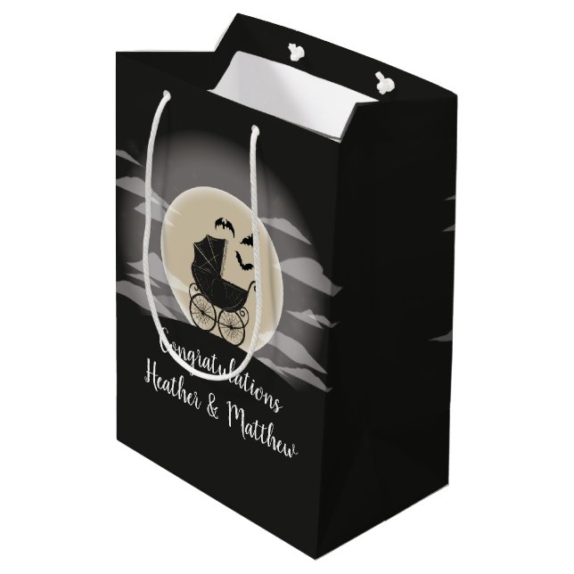 Gothic Baby Shower Halloween Carriage Medium Gift Bag (Back Angled)