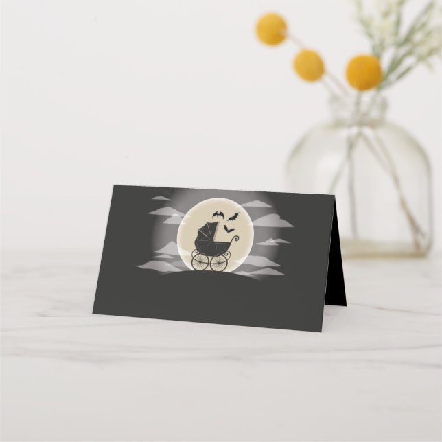 Gothic Baby Shower Halloween Carriage Place Card (Front)
