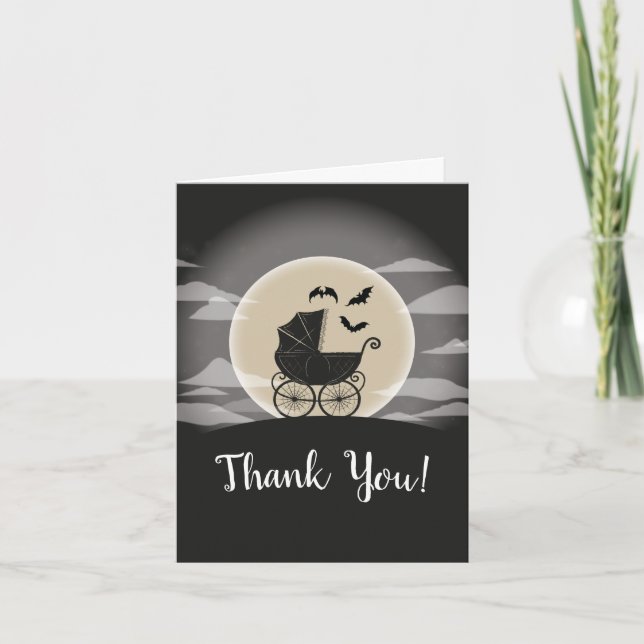 Gothic Baby Shower Halloween Carriage Thank You Card (Front)