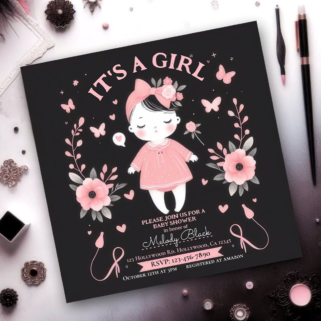 Gothic Baby Shower Invitation Baby Girl (Creator Uploaded)
