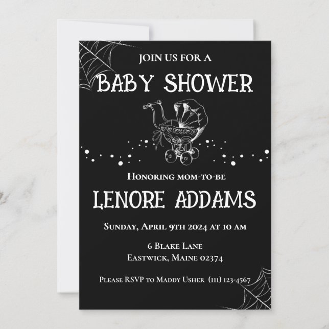 Gothic Baby Shower Invitation Black and White (Front)