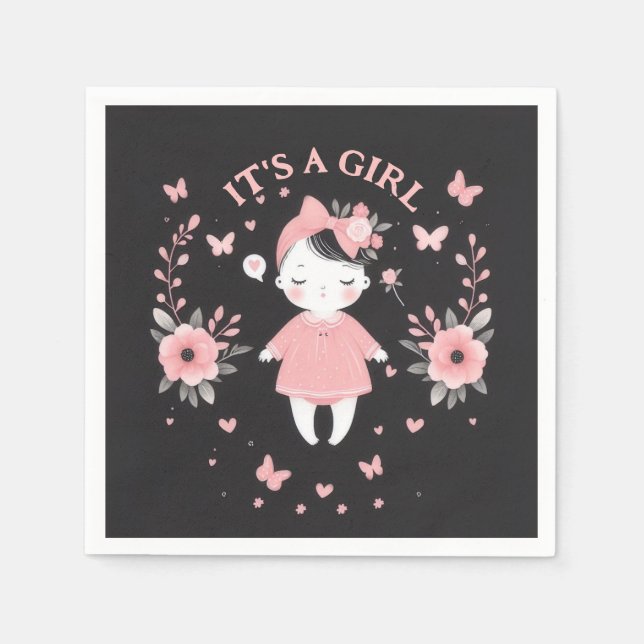 Gothic Baby Shower Pink Black Napkin (Front)