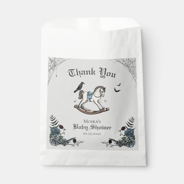 Gothic Baby Shower Rocking Horse Soft Grey Favour Bags (Front)