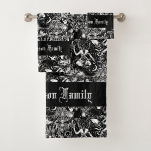 Gothic Baphomet Bats Skulls Goth Bath Towel Set