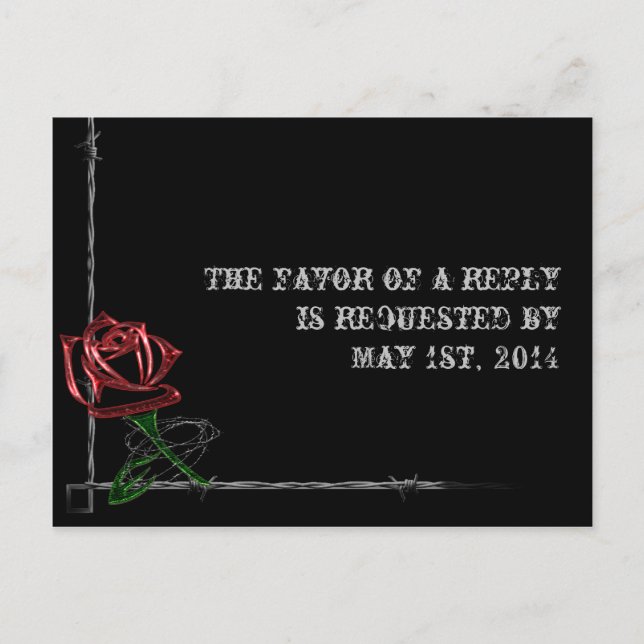 Gothic Barbed Wire and Rose Elegant RSVP Postcard (Front)