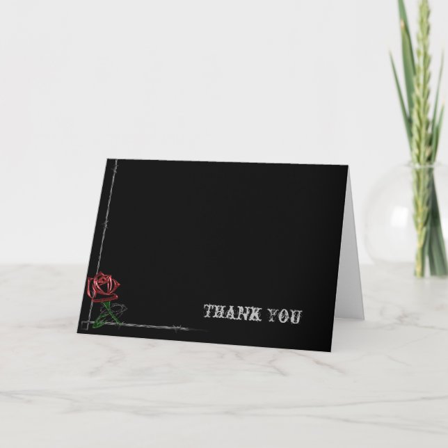 Gothic Barbed Wire and Rose Elegant Thank You card (Front)